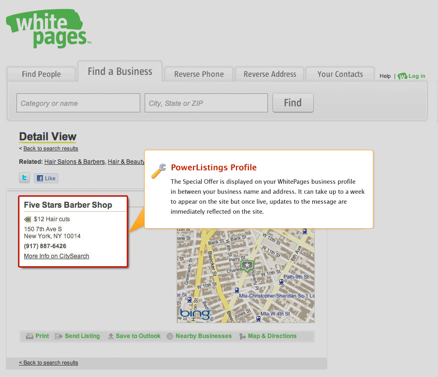 PowerListings Live on WhitePages